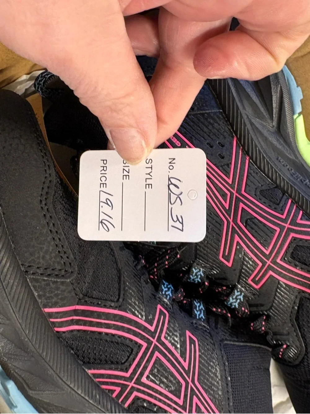 ASICS Black Sneakers with Pink and Light Blue Details